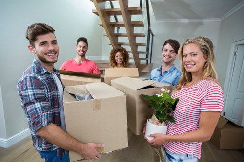Moving truck arranged for a Knightsbridge residential move near luxury apartments