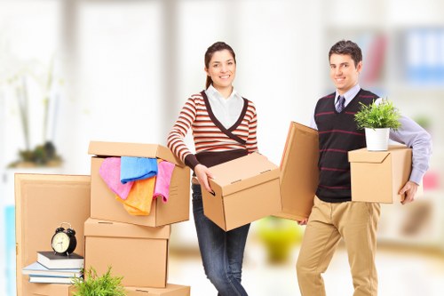 Packed business items ready for transport in central London